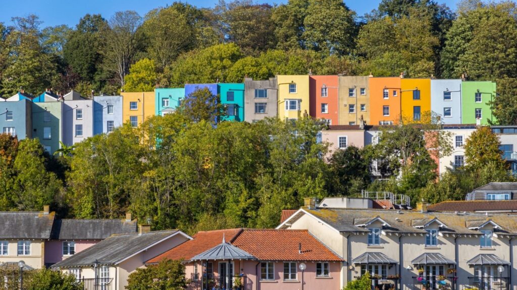 a colourful row of bristol houses in cliftonwood
